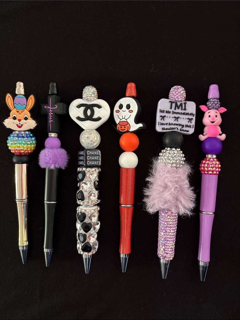 Assorted Decorative Refillable Beaded Pens Set of 6